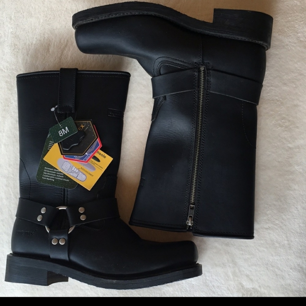 RIDE TECS OILED LEATHER BLACK MOTORCYCLE BOOTS NWT - Picture 3 of 9